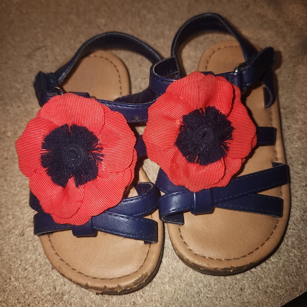 Sz 6M Cat & Jack Navy and Red Floral Kids Sandals